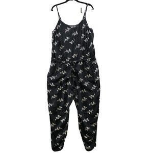 Old Navy Sleeveless Cami Jumpsuit Black Floral Womens XL Relaxed Tie Waist